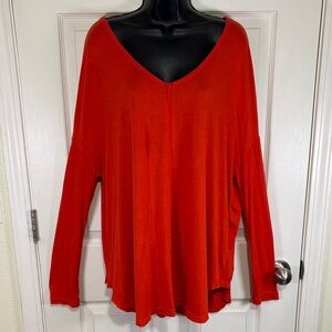 Free People Women's Red V-Neck LS Top Sz. Large